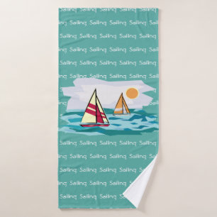 Sailing met sleepboten met een draaibaar tekstontw badhanddoek
