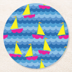 Sailing Sail Boat Cute Boy Kind Birthday Party Ronde Kartonnen Onderzetter