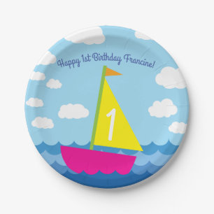Sailing Sail Boat Cute Kids Birthday Party Papieren Bordje