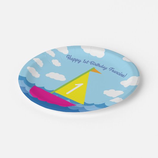 Sailing Sail Boat Cute Kids Birthday Party Papieren Bordje (Gekanteld)