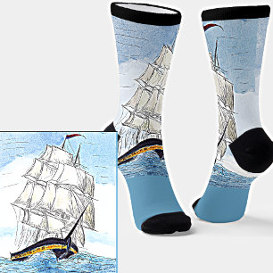 Sailing Ship Waves op Zee Illustration Light Blue Sokken