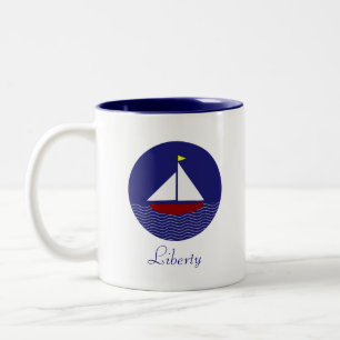 Sailing Yacht & Liberty Calligraphy Tweekleurige Koffiemok