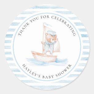 Sailor Beer Blue Stripe Baby shower Ronde Sticker