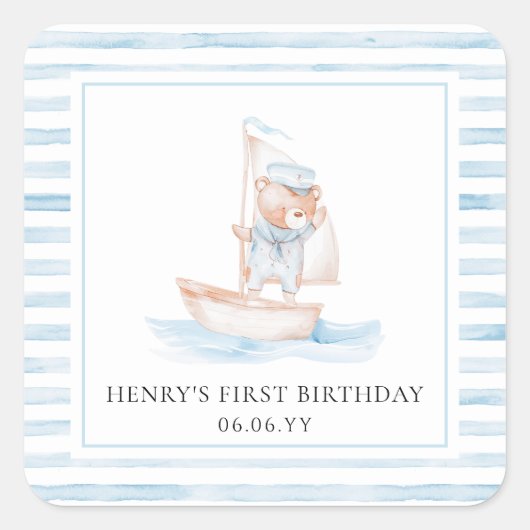 Sailor Beer Blue Stripe Verjaardag Vierkante Sticker (Voorkant)