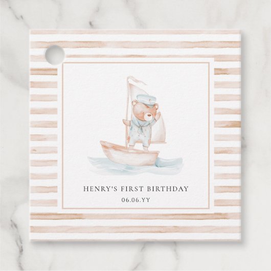 Sailor Beer Tan Stripe Verjaardag Bedankjes Labels (Voorkant)