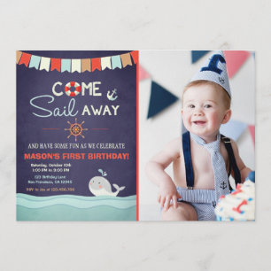 Sailor Birthday Invation come Sail away Nautical Kaart