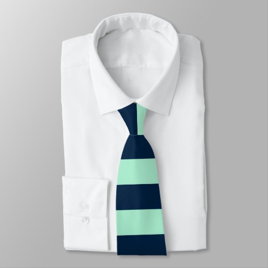 Sailor Blue en Mint Horizontale Stripes Stropdas (Gebonden)