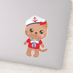 Sailor Cat, Sailor Pet, Boat Captain, Brown Cat Sticker