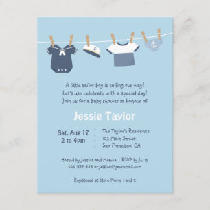 Sailor Clothes Nautical Baby Shower Invitaties Kaart