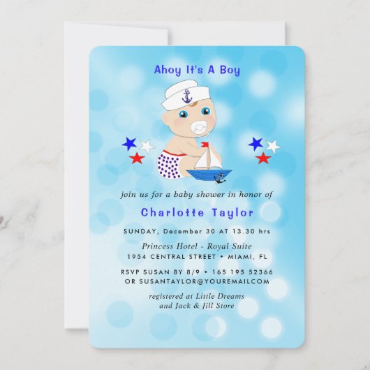 Sailor Cute Blue van Baby shower Kaart (Voorkant)