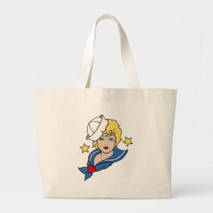 Sailor Girl met sterren Tattoo Art Grote Tote Bag
