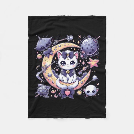 Sailor Meow Cute Moon Cat Space Magic Gothic Hallo Fleece Deken (Voorkant)