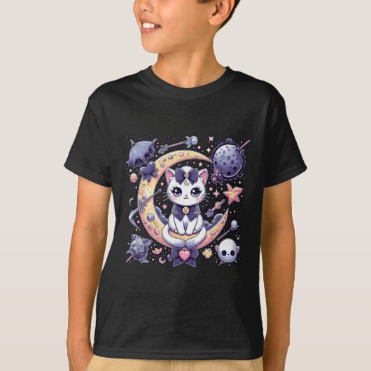 Sailor Meow Cute Moon Cat Space Magic Gothic Hallo T-shirt (Voorkant)