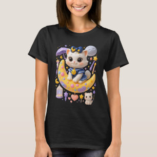 Sailor Meow Witte Kat Zittend Op Halve Maan Kaw T-shirt