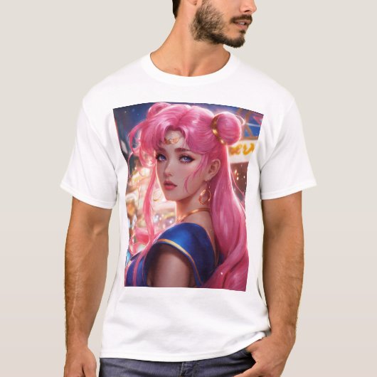 Sailor Moon met roze haar T-shirt (Voorkant)