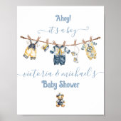 Sailor Nautical Clothesline Baby shower Welkom Poster (Voorkant)