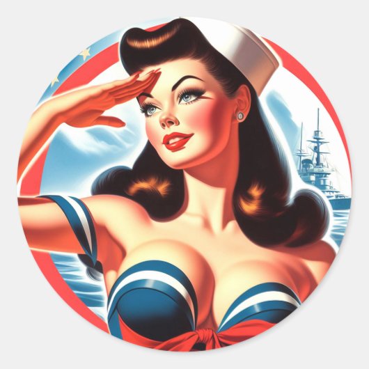 Sailor Pin-up Ronde Sticker (Voorkant)