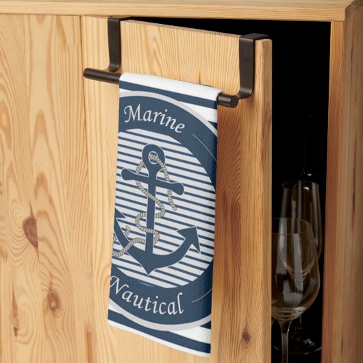 Sailor Stripes Anchor en Rope op witte achtergrond Theedoek (Derde Gevouwen)