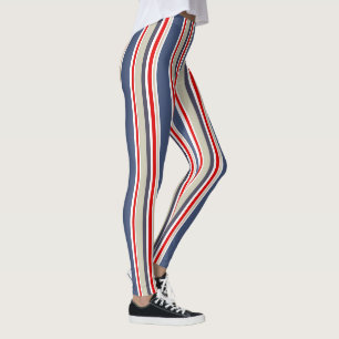 Sailor Stripes Nautical Blue, Red, White, Grey Leggings