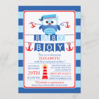 Sailor Uil Nautical Boy Baby shower Uitnodiging