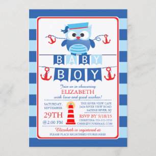Sailor Uil Nautical Boy Baby shower Uitnodiging