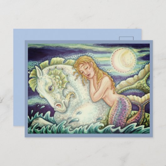 SAILOR'S FANTASY MERMAID RIDING MERHORSE, SEAHORSE BRIEFKAART (Voorkant / Achterkant)