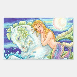 SAILOR'S FANTASY MERMAID RIDING MERHORSE, SEAHORSE RECHTHOEKIGE STICKER