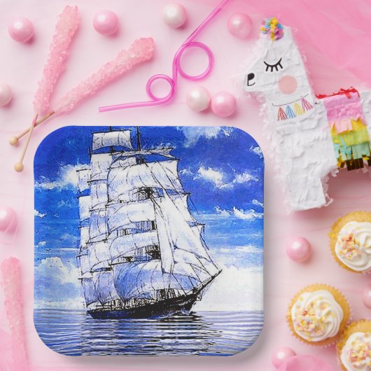 SAILSCHIP IN BLAUWE WATEREN PAPIEREN BORDJE (Feest)