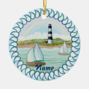 Sailships Lighthouse aangepaste naam ornament
