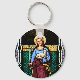 Saint Agnes (Agnes van Rome) - Glas in lood kunst Sleutelhanger