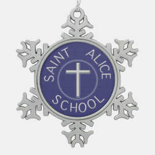 Saint Alice School Traditioneel Blauw en Wit Tin Sneeuwvlok Ornament