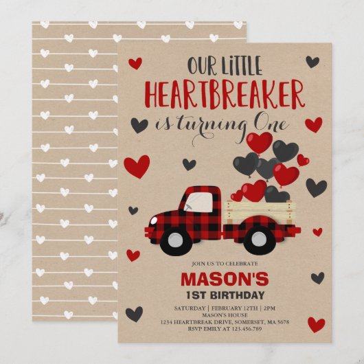Saint Anniversaire Invitation Heartbreaker Camion (Devant / Derrière)