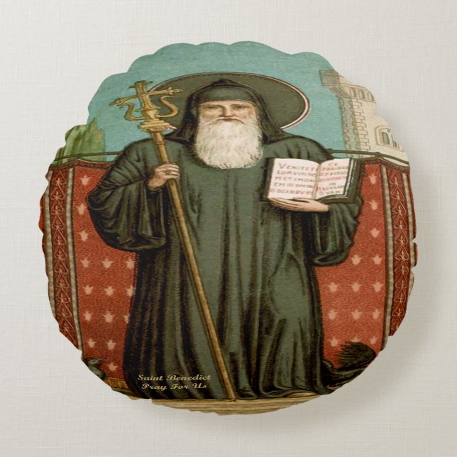 Saint Benedict of Nursia Rond Kussen (Voorkant)