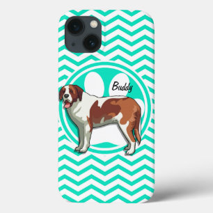 Saint Bernard; Aqua Green Chevron iPhone 13 Hoesje