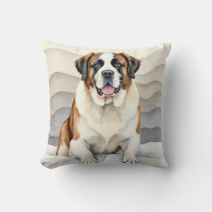 Saint Bernard Aquarel Sneeuw Drift Kunst Kussen
