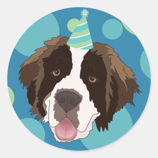 Saint Bernard Birthday Ronde Sticker (Voorkant)