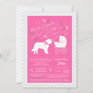 Saint Bernard Dog Baby shower Girl Pink Kaart
