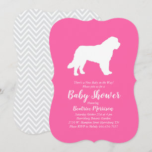 Saint Bernard Dog Baby shower Girl Pink Kaart