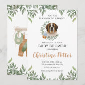 Saint Bernard Dog Greenery Boho Baby shower Kaart (Voorkant / Achterkant)