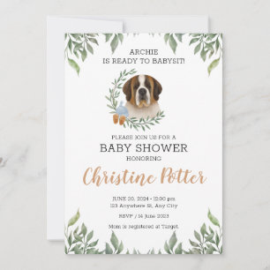 Saint Bernard Dog Greenery Boho Baby shower Kaart