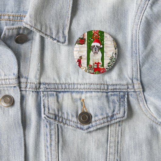 Saint Bernard Dog Kerstmis Ronde Button 5,7 Cm (In situ)