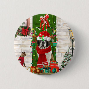 Saint Bernard Dog Kerstmis Ronde Button 5,7 Cm