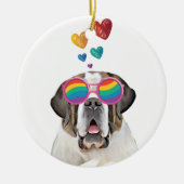 Saint Bernard Dog met harten Valentijnsdag Keramisch Ornament (Voorkant)