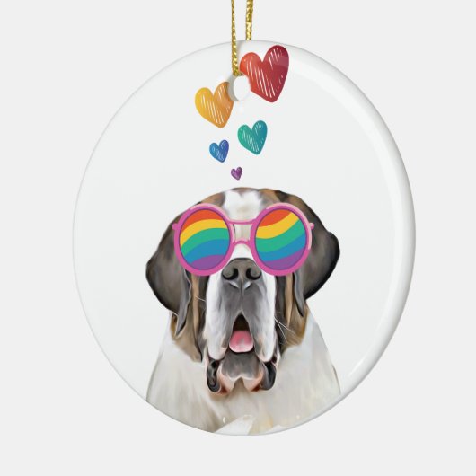 Saint Bernard Dog met harten Valentijnsdag Keramisch Ornament (Links)