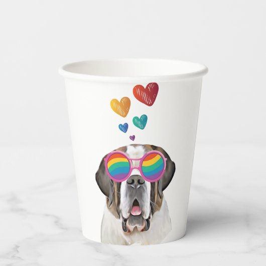 Saint Bernard Dog met harten Valentijnsdag Papieren Bekers (Achterkant)