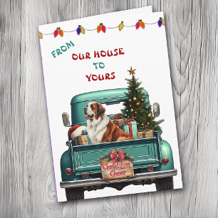 Saint Bernard Dog Retro Boerderij Truck Kerst Kaar Feestdagen Kaart
