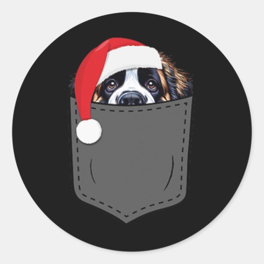 Saint Bernard Dog Santa Hat Kerstzak Fun X Ronde Sticker (Voorkant)