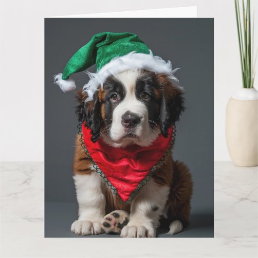 Saint Bernard Elf Puppy Kerst Kaart (Voorkant)