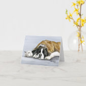 "Saint Bernard en Kitten" Dog Art Notecard Kaart (Gele Bloem)
