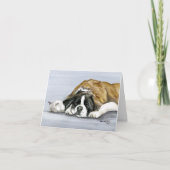 "Saint Bernard en Kitten" Dog Art Notecard Kaart (Voorkant)